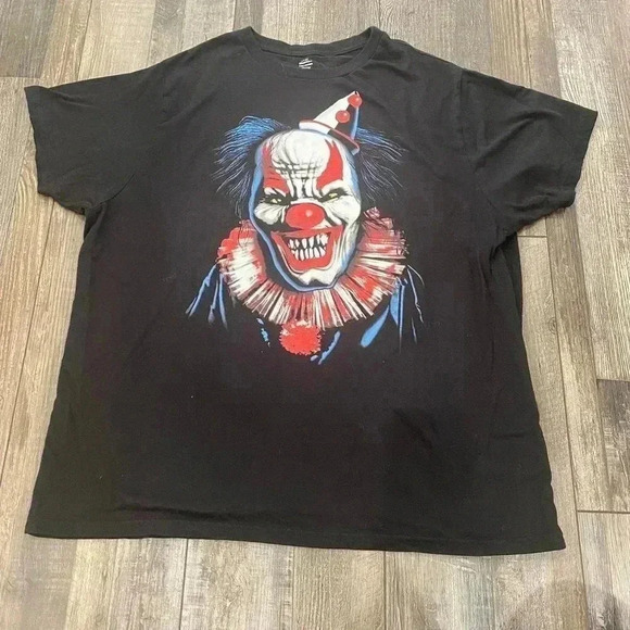 Halloween Evil Clown Shirt Adult Black Graphic Crazy Clown Scary Short Sleeve - Picture 3 of 4